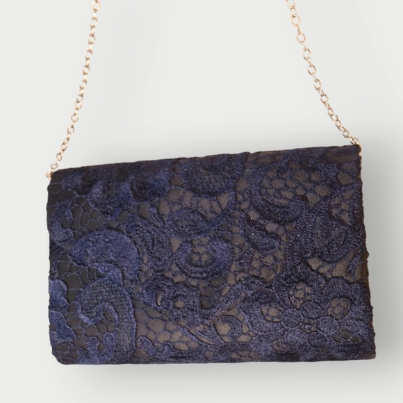 WOMENS ELEGANT FLORAL LACE CLUTCH HAND BAG WITH CHAIN STRAP - Picture 8 of 16